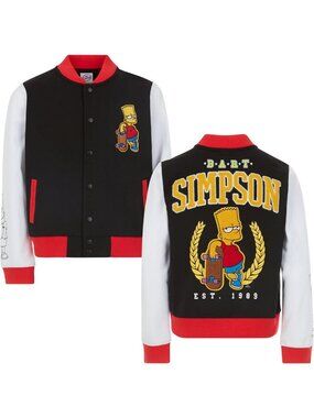 Stylish Boys' Varsity Bomber Jacket - Bart Simpson French Terry, Kids Sizes